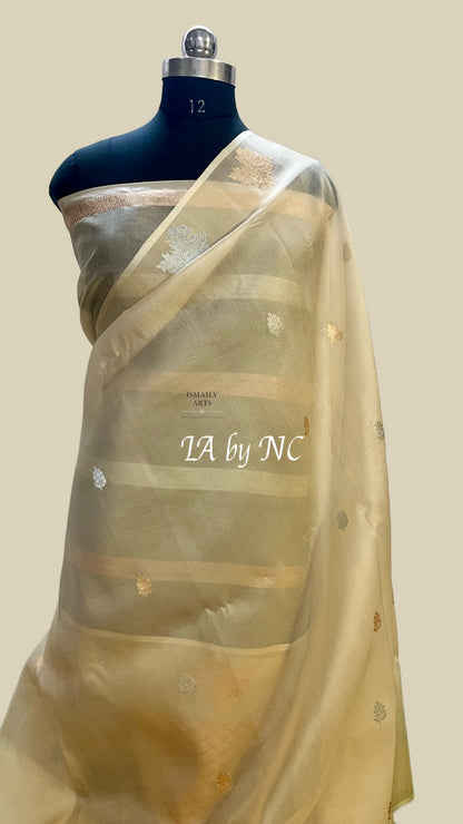 Beige Banarasi Pure Kora Silk Kadwa Saree