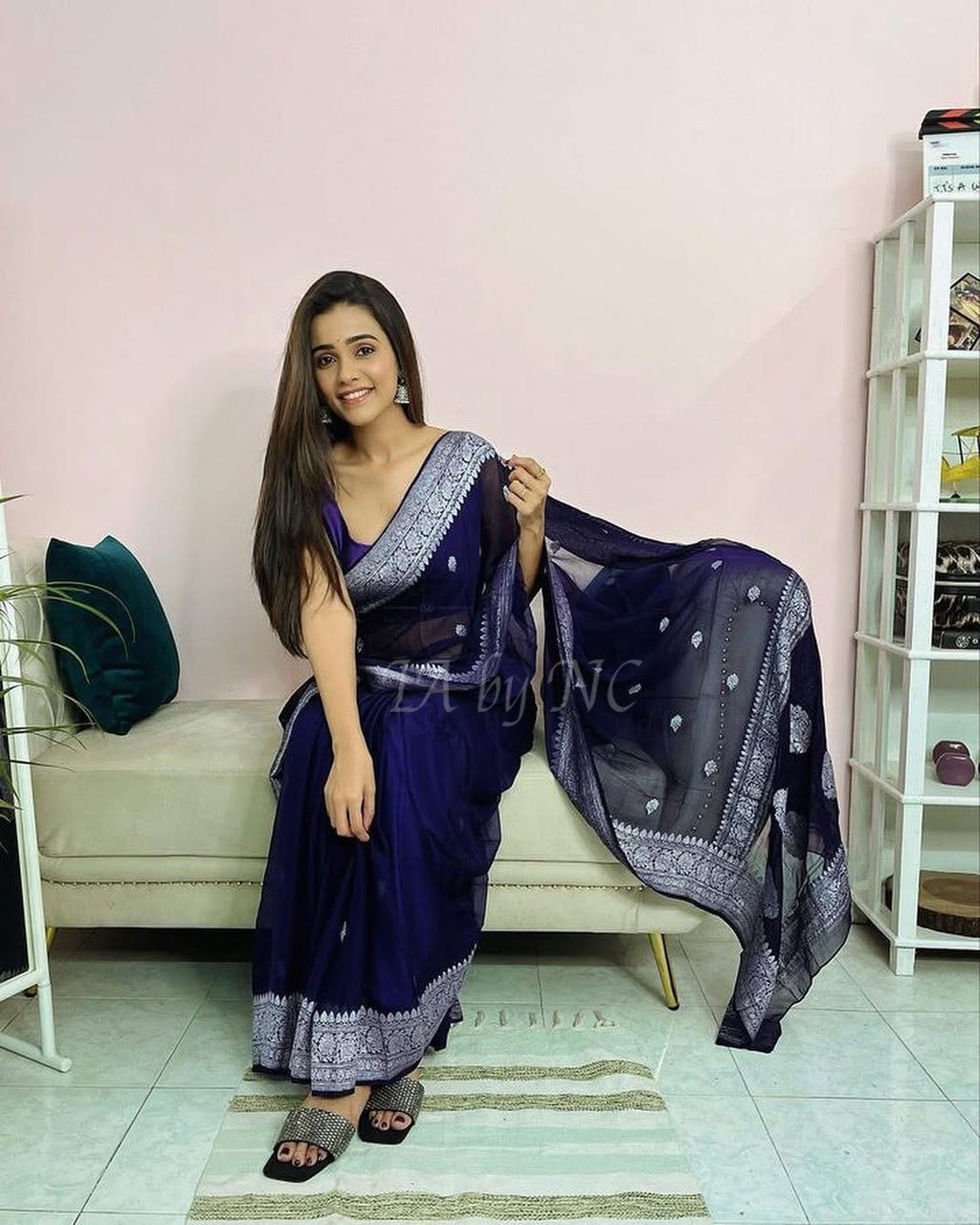 Space Banarasi Pure Khaddi Georgette Kadwa Saree