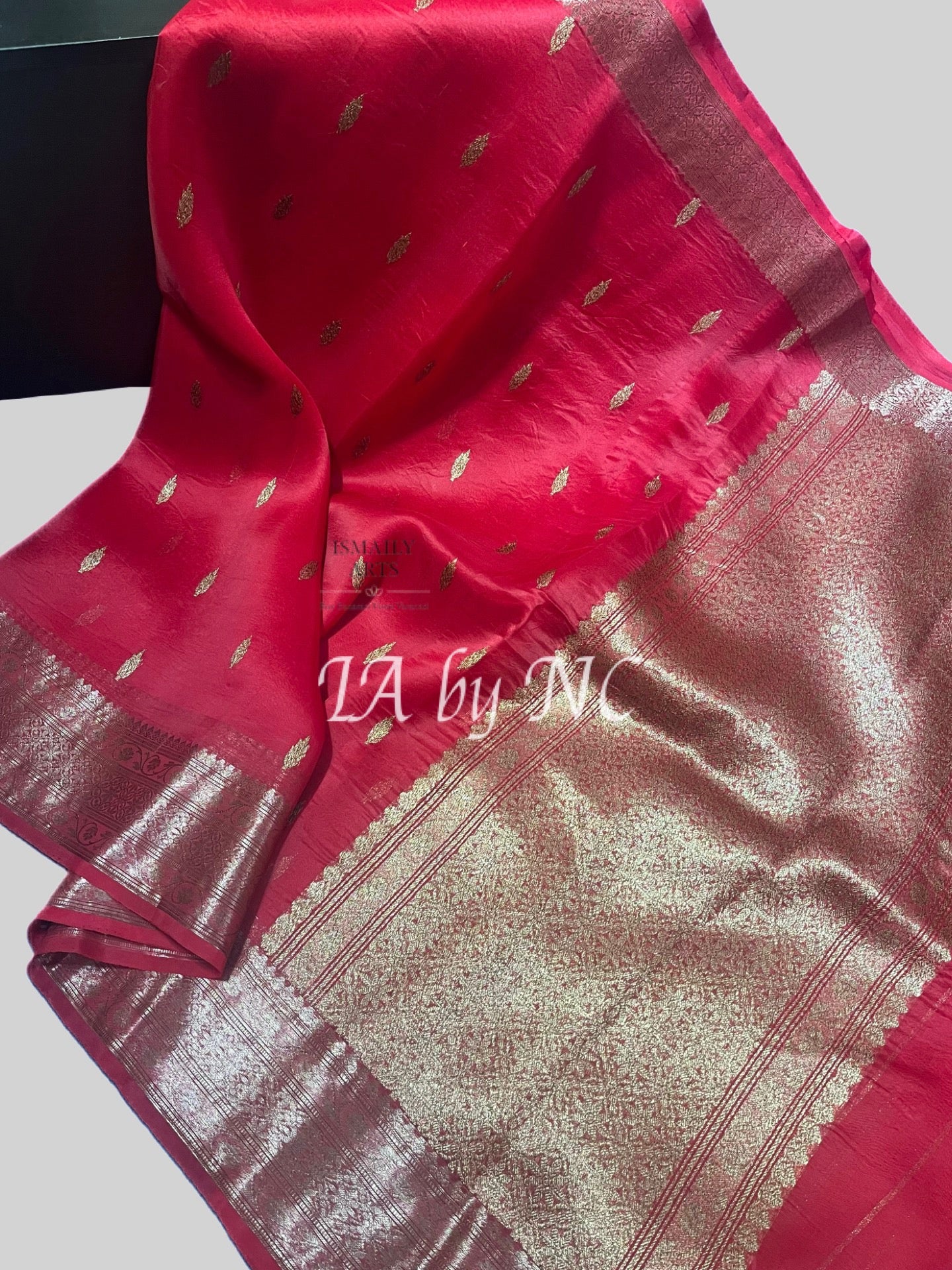 Carmine Banarasi Pure Kora Silk Kadwa Saree