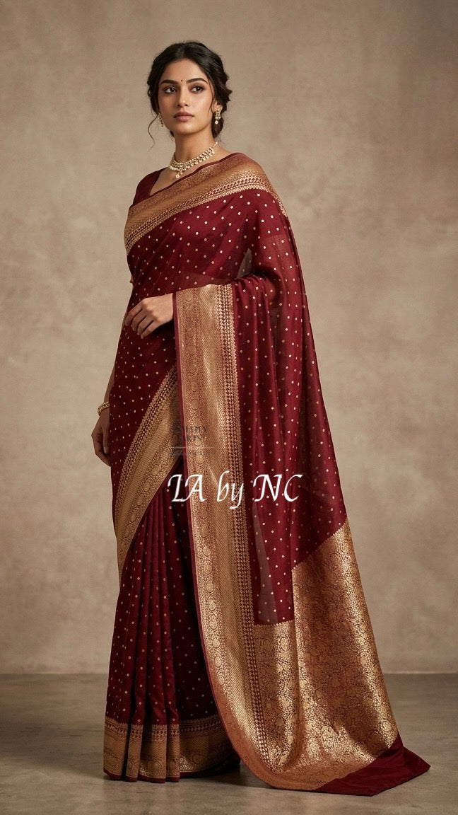 Burgundy Banarasi Pure Khaddi Georgette Saree