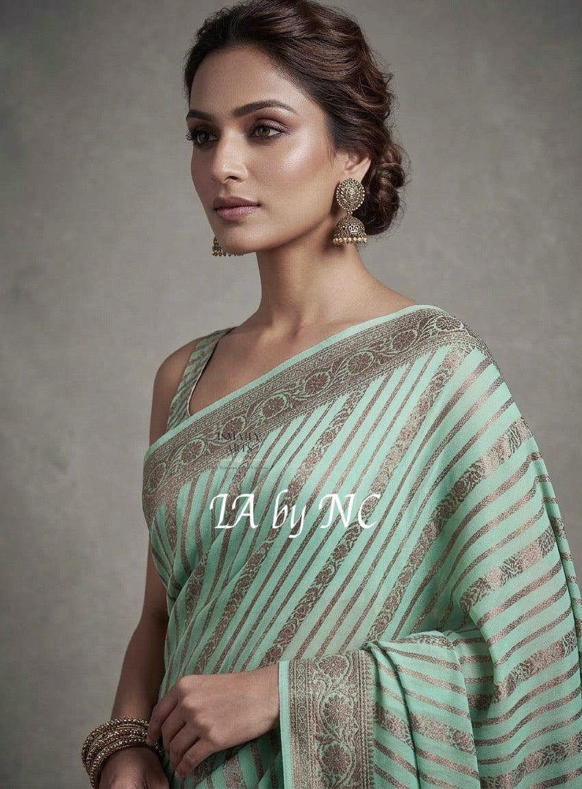 Turquoise Banarasi Pure Chiffon Georgette Sarees