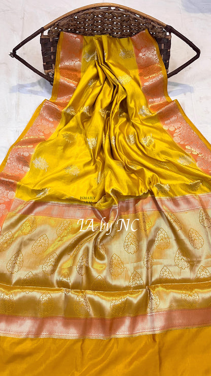Tuscany Banarasi Pure Katan Silk Raw Mango Saree