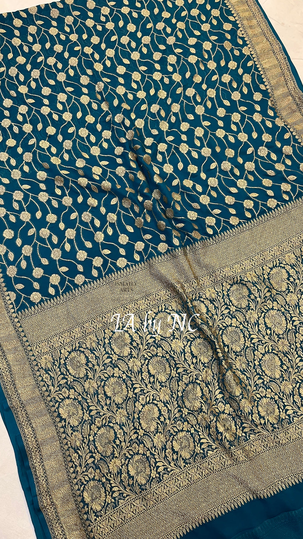 Turquoise Banarasi Pure Khaddi Georgette Saree