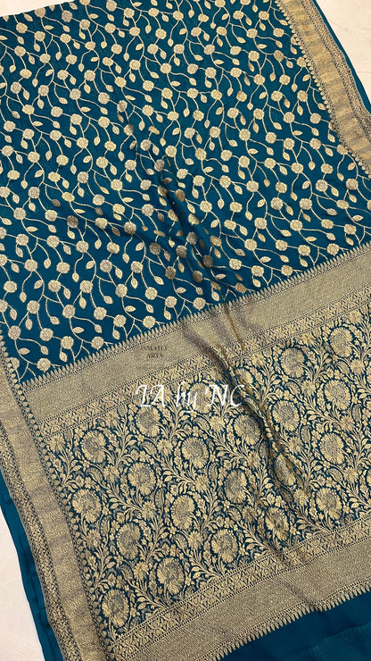 Turquoise Banarasi Pure Khaddi Georgette Saree