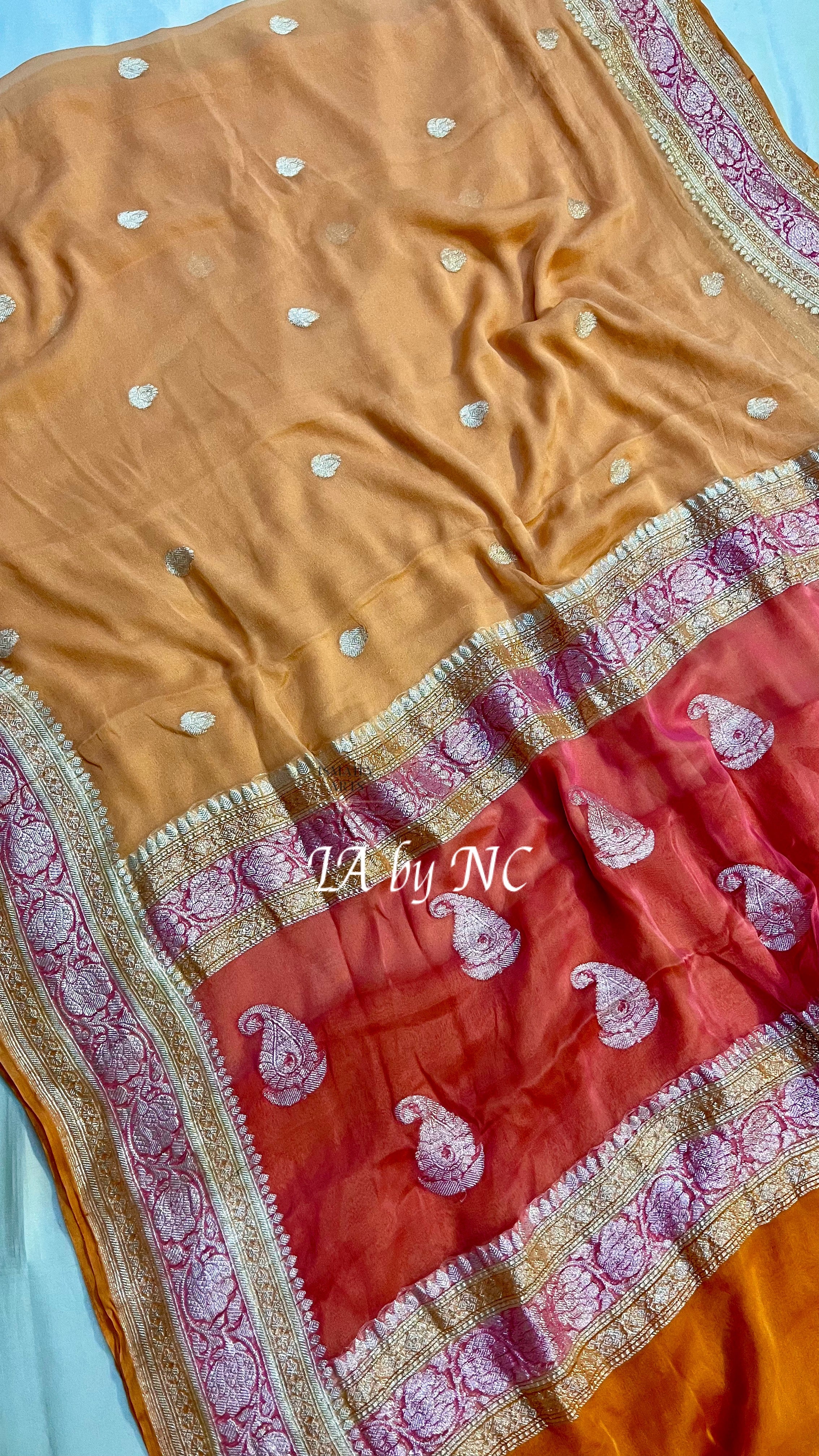 Ochre Banarasi Pure Khaddi Georgette Kadwa Saree