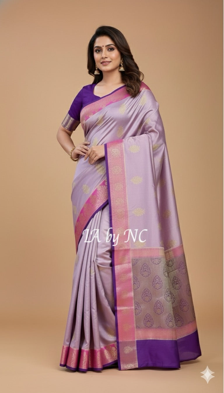 Thistle Banarasi Pure Katan Silk Raw Mango Saree
