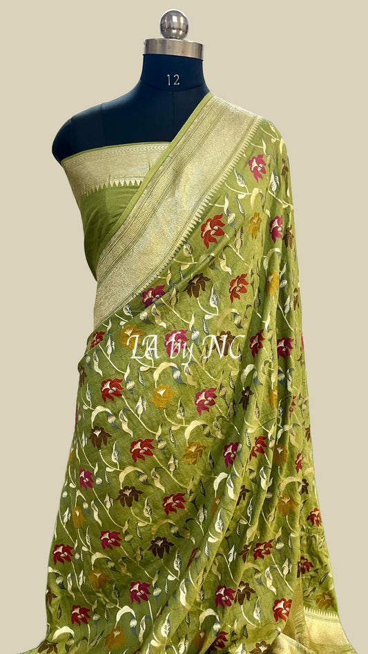 Olive Banarasi Pure Munga Silk Saree