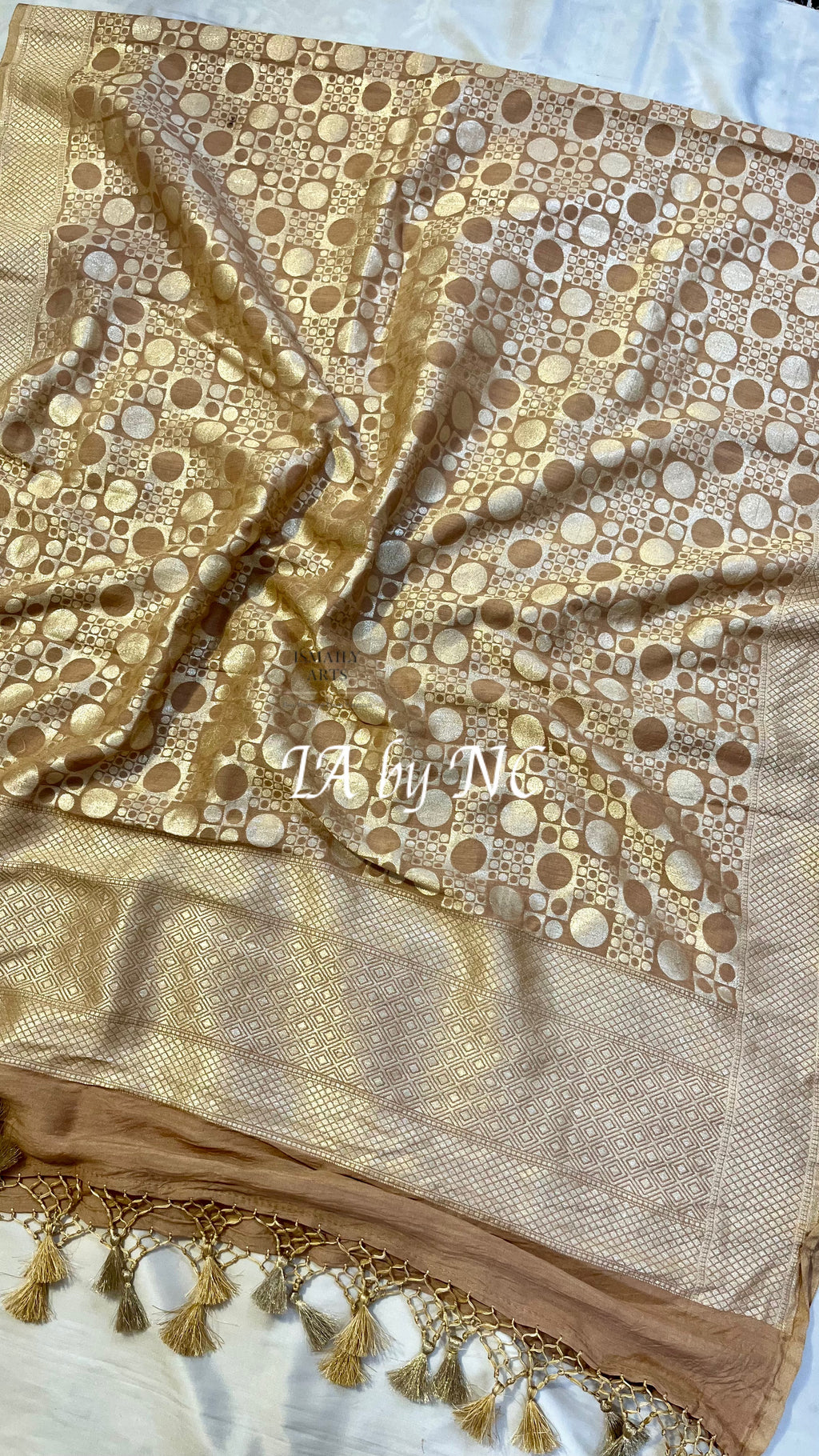 Beige Banarasi Pure Munga Silk Dupatta