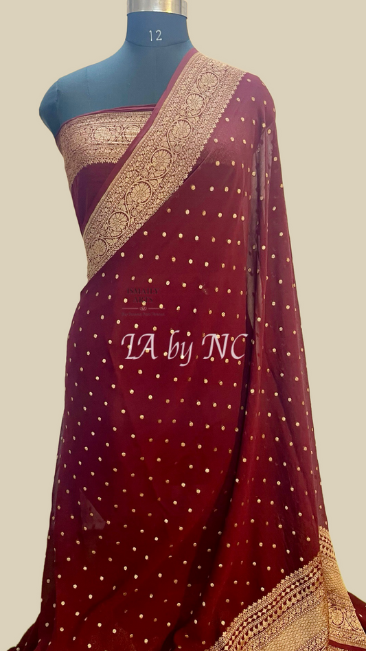 Burgundy Banarasi Pure Khaddi Georgette Saree