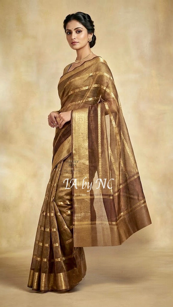 Walnut Banarasi Pure Tissue Silk Saree