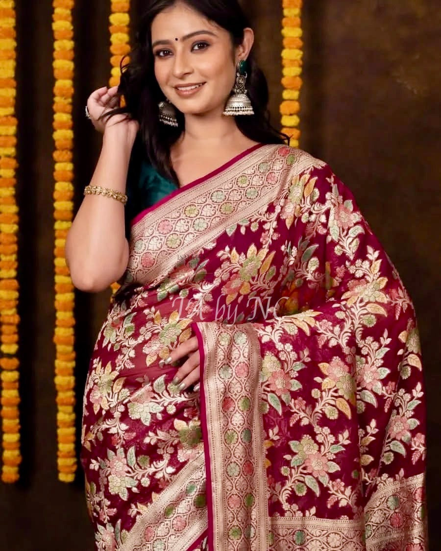 Mulberry Banarasi Pure Khaddi Georgette Saree