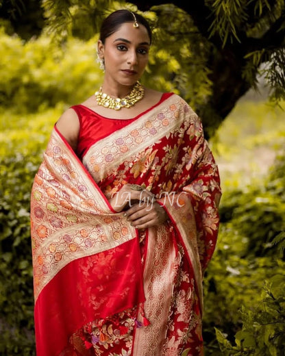 Crimson Banarasi Pure Khaddi Georgette Saree