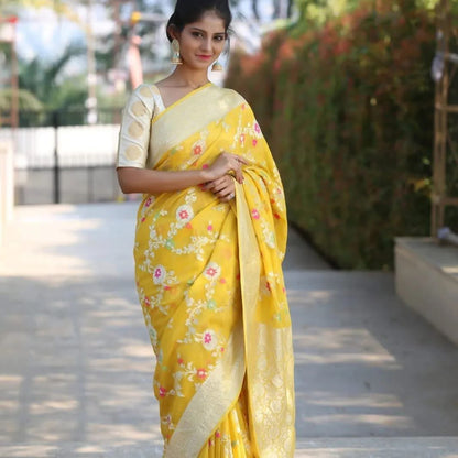 Bumblebee Banarasi Pure Khaddi Georgette Meenakari Saree