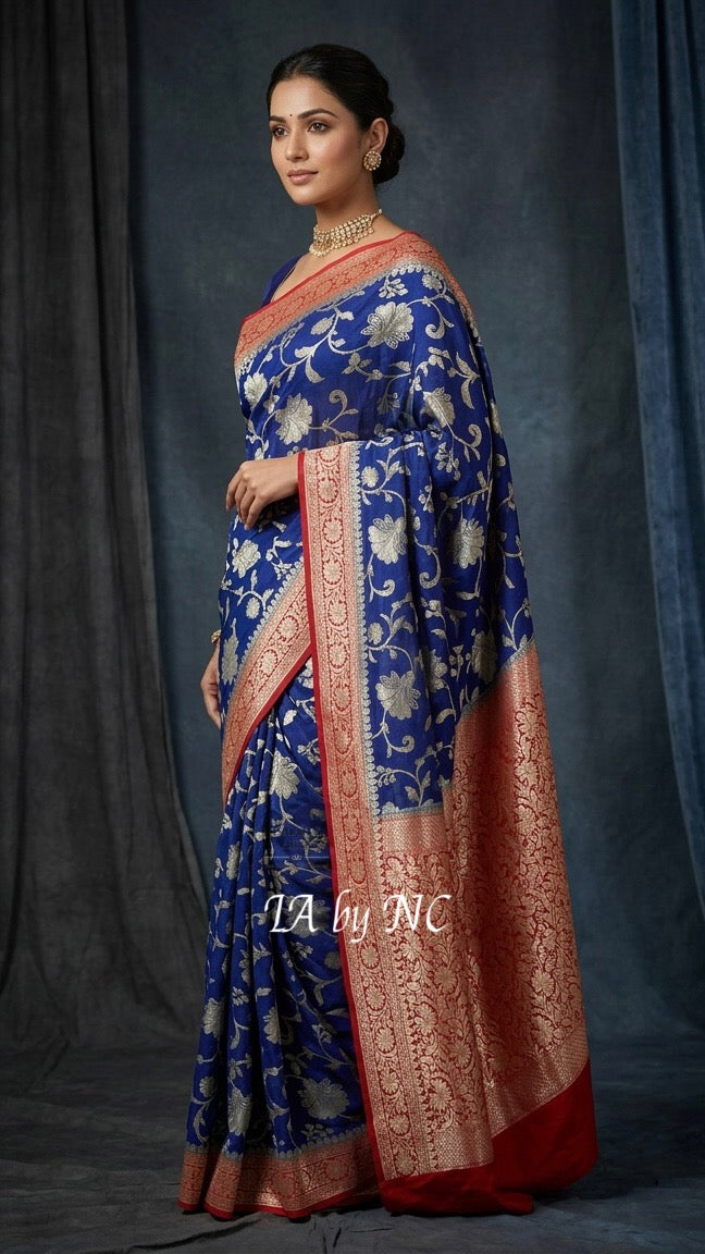 Navy Banarasi Pure Chiffon Georgette Saree