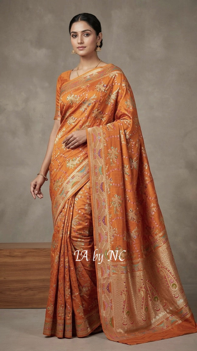 Tiger Banarasi Pure Katan Silk Tilfi Meenakari Pattu Saree