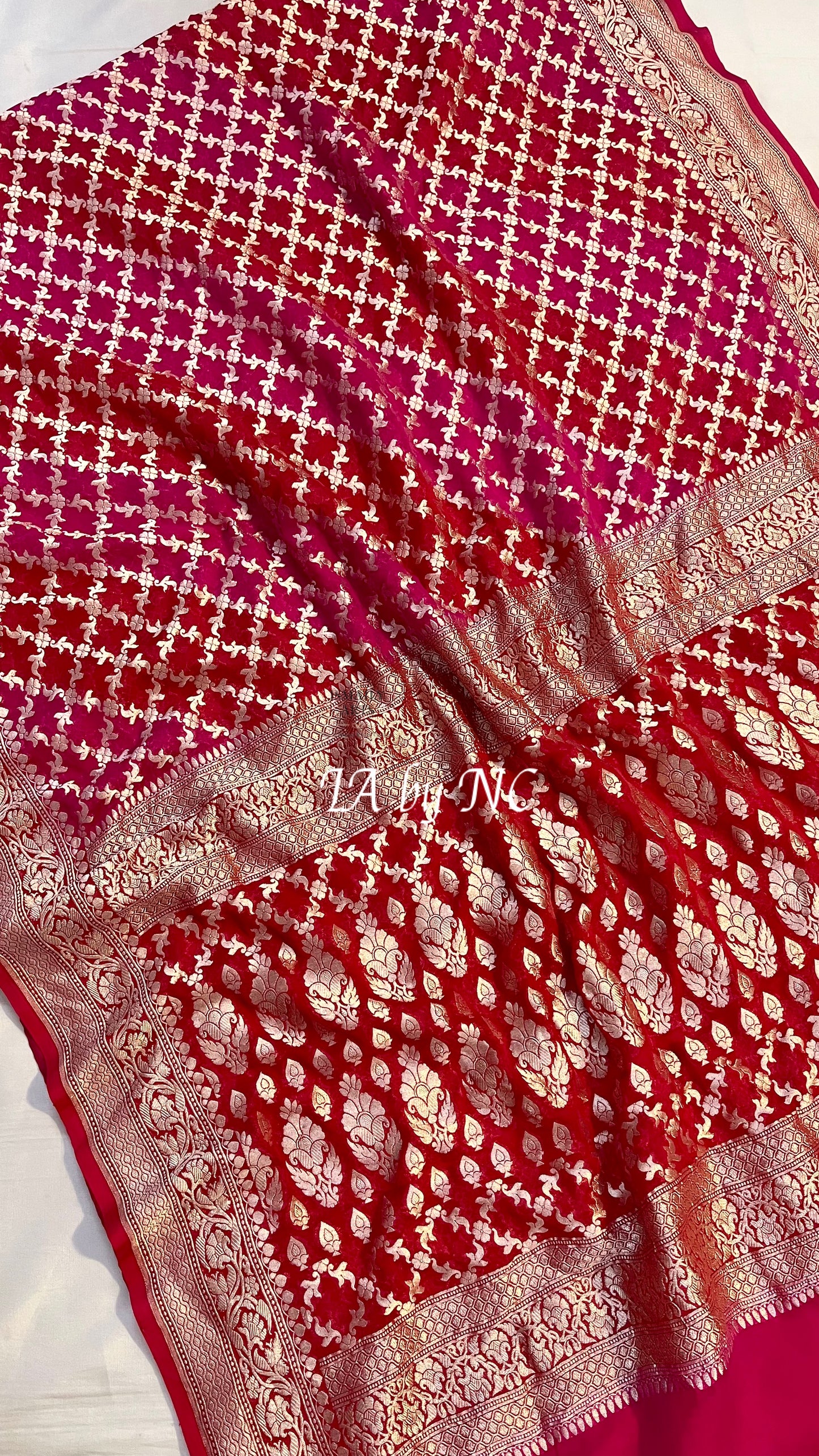 Crimson Banarasi Pure Khaddi Georgette Saree