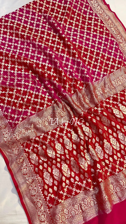 Crimson Banarasi Pure Khaddi Georgette Saree
