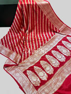 Carmine Banarasi Pure Chiffon Georgette Saree