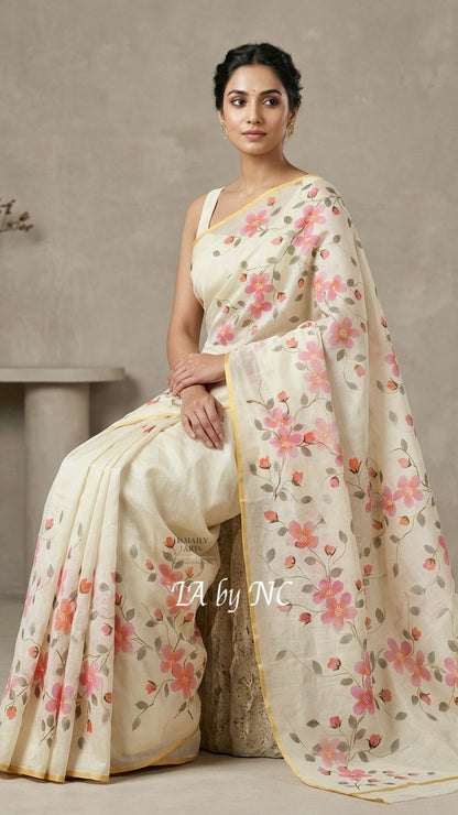 Offwhite Banarasi Pure Kora Organza Saree