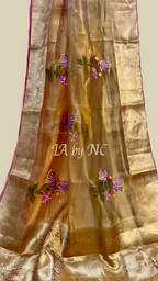 Tangerine Banarasi Pure Tissue Silk Saree