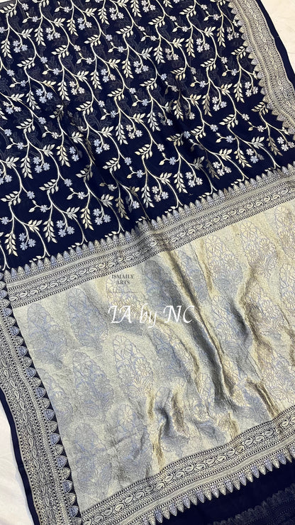 Navy Banarasi Pure Khaddi Georgette Saree