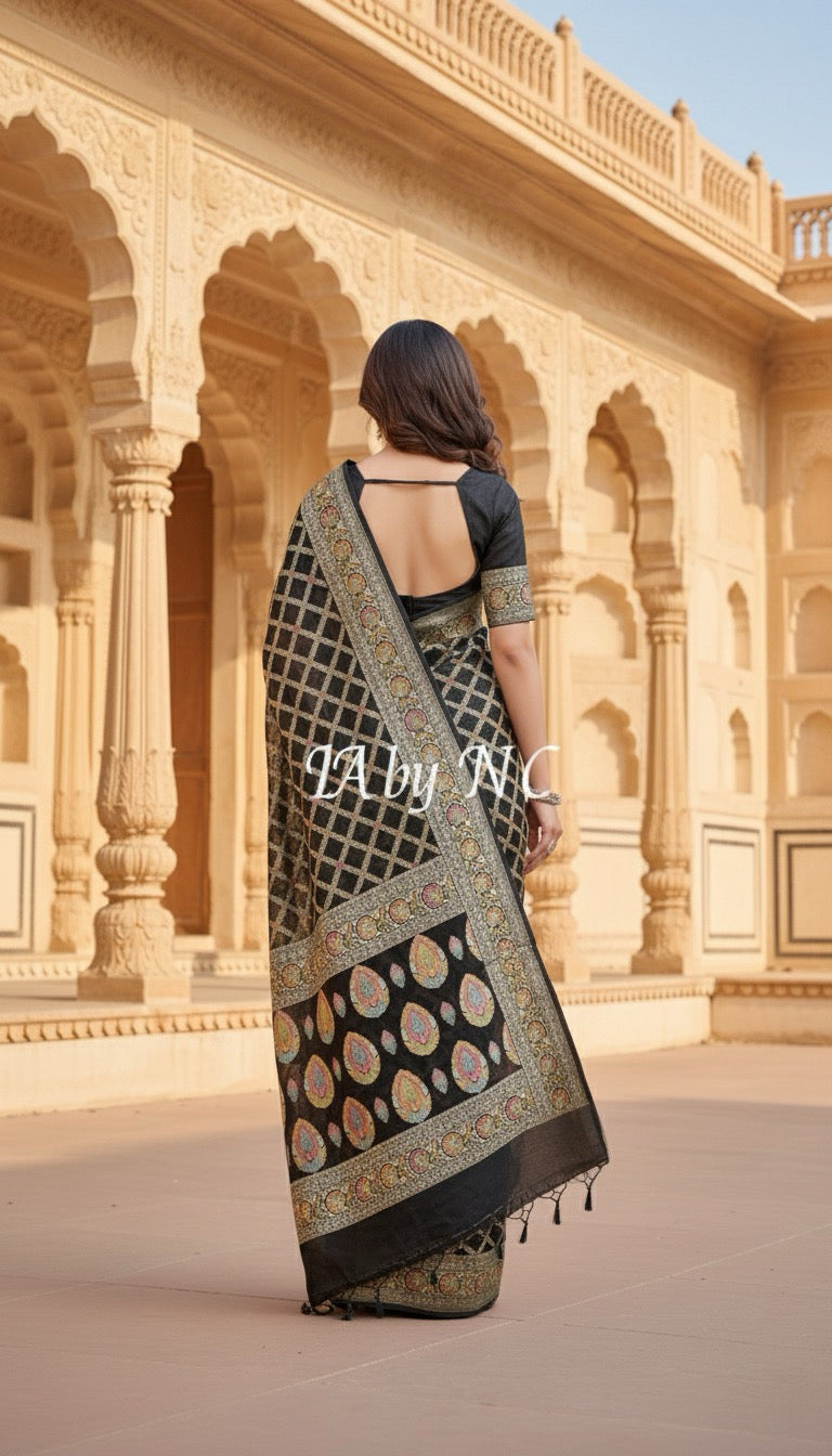 Black Banarasi Pure Khaddi Georgette Saree
