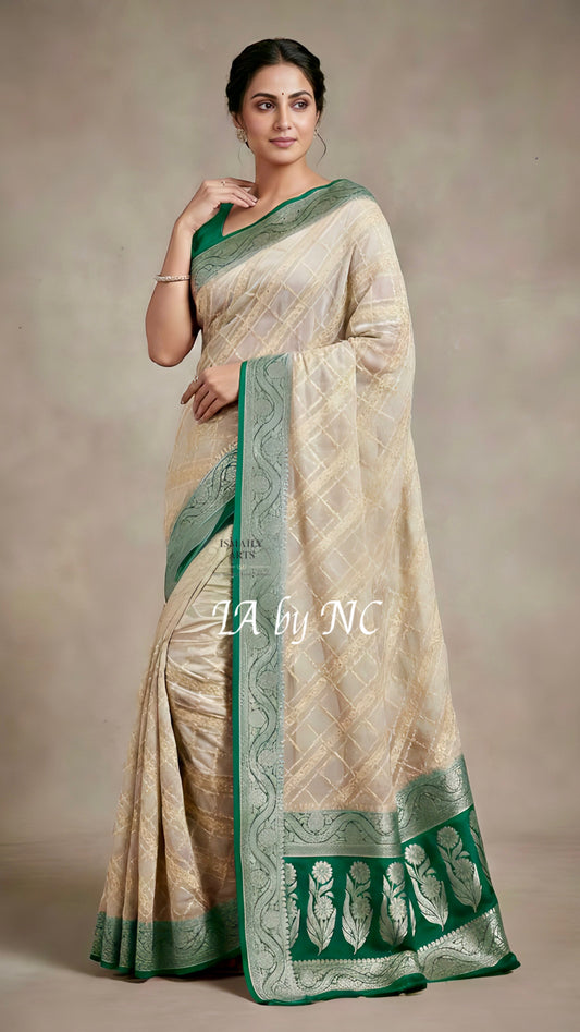 Tea Banarasi Pure Chiffon Georgette Saree
