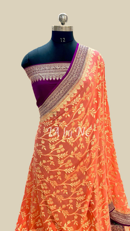 Salmon Banarasi Pure Khaddi Georgette Saree