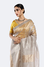 Ivory Banarasi Pure Tissue Silk Saree
