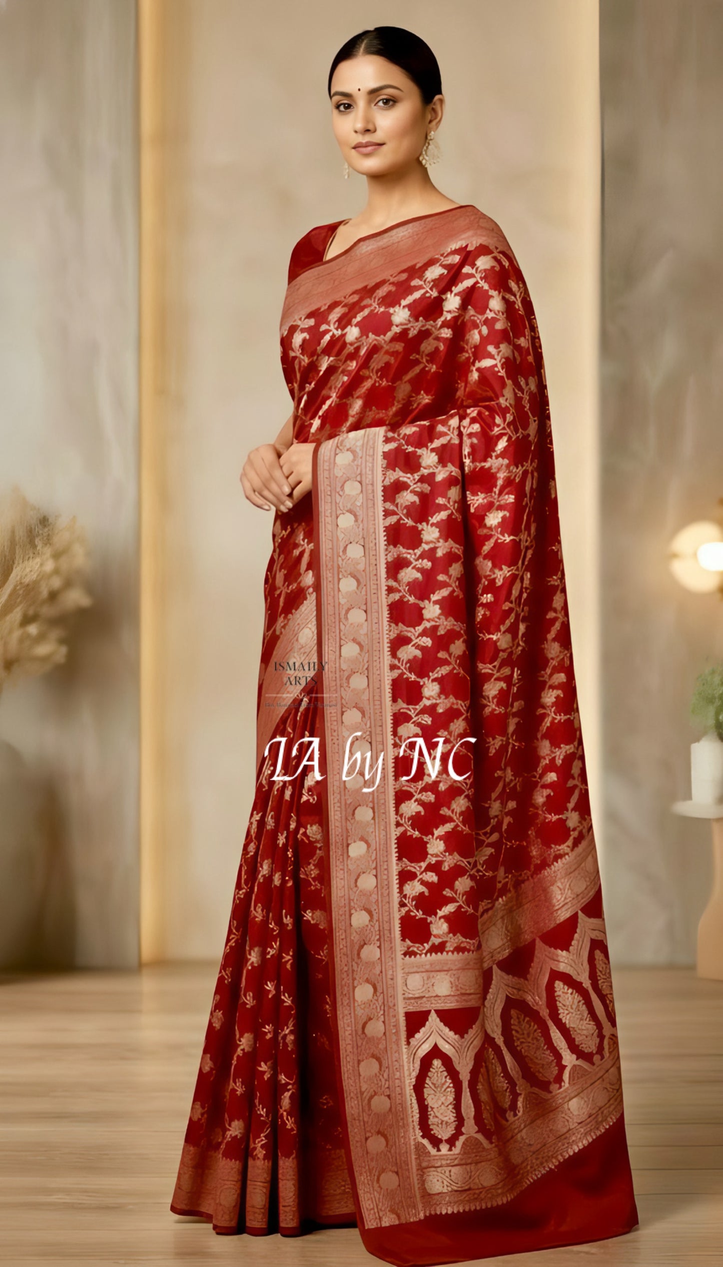 Crimson Banarasi Mashru Katan Silk Saree