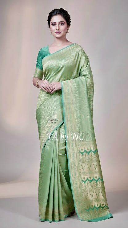 Turquoise Banarasi Mashru Katan Silk Saree