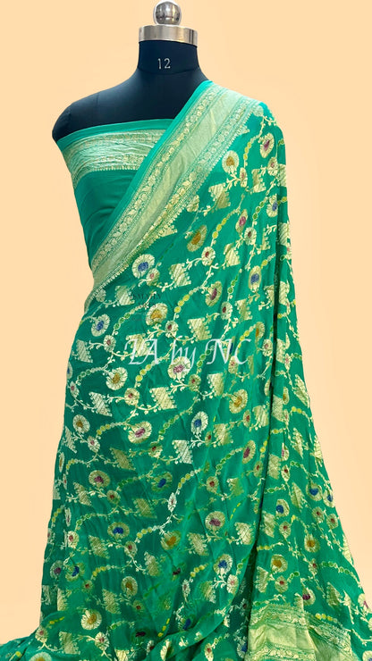 Teal Banarasi Pure Khaddi Georgette Saree