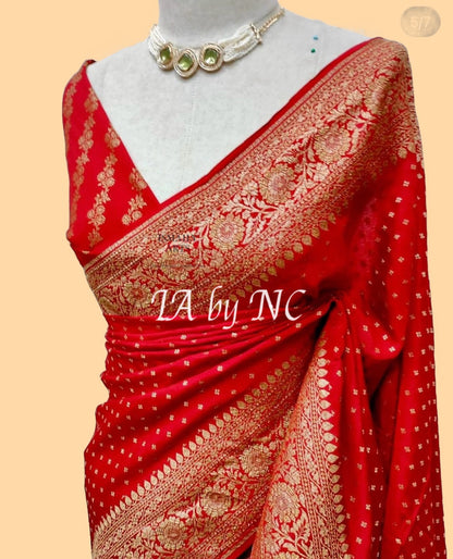 Crimson Banarasi Pure Khaddi Crepe Georgette Saree