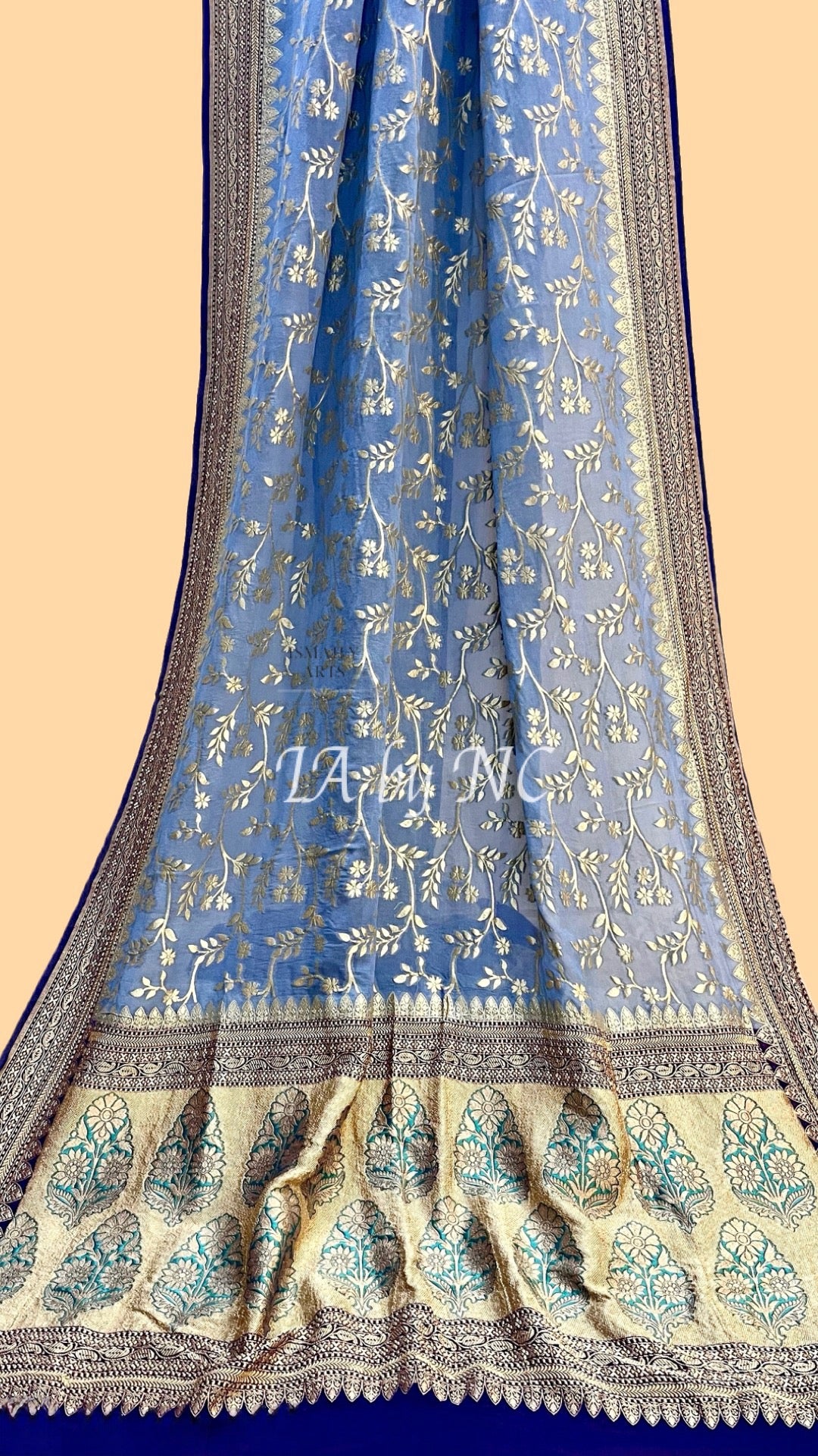 Airforce Banarasi Pure Khaddi Georgette Saree