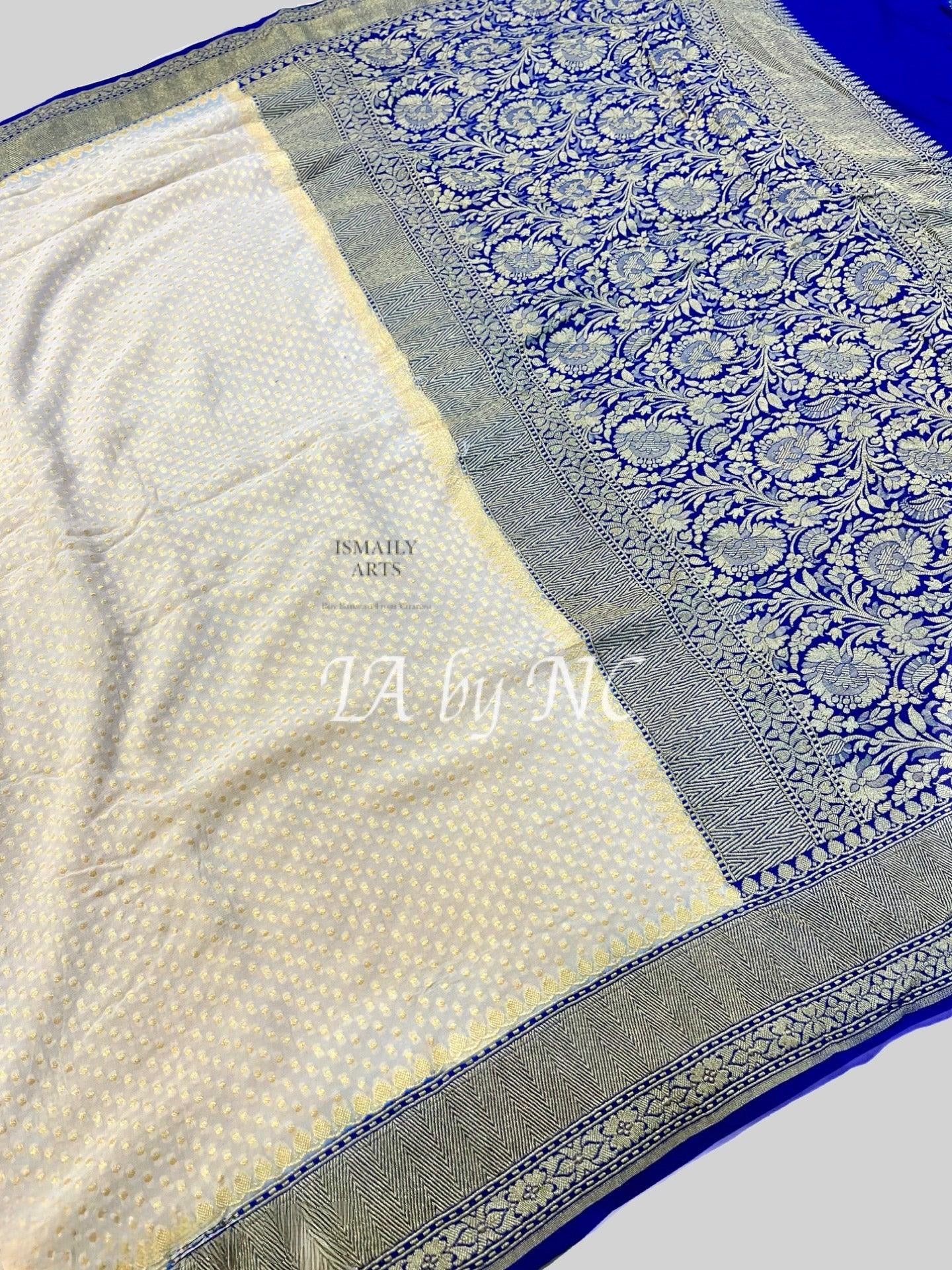 Offwhite Banarasi Pure Khaddi Georgette Saree