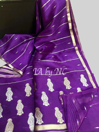 Grape Banarasi Pure Kora Organza Kadwa Saree