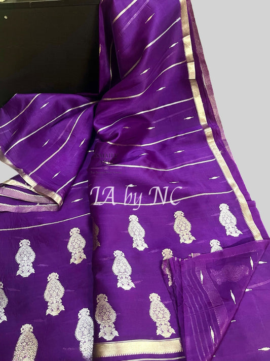 Grape Banarasi Pure Kora Organza Kadwa Saree