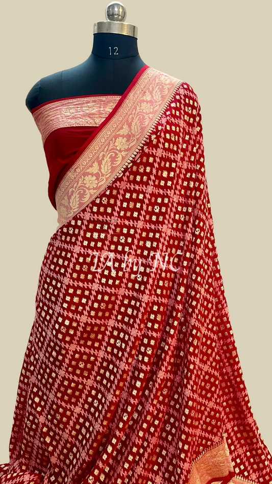 Crimson Banarasi Pure Khaddi Georgette Saree