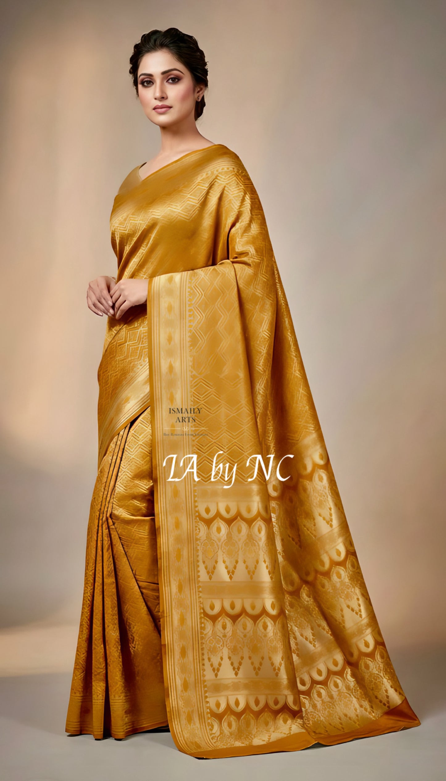 Goldenrod Banarasi Mashru Katan Silk Saree