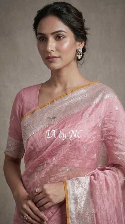 French Banarasi Pure Khaddi Tissue Georgette Kadwa Saree