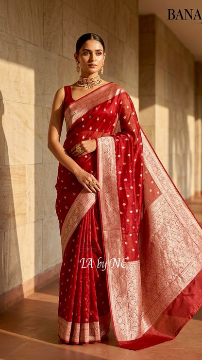 Crimson Banarasi Pure Tissue Silk Saree