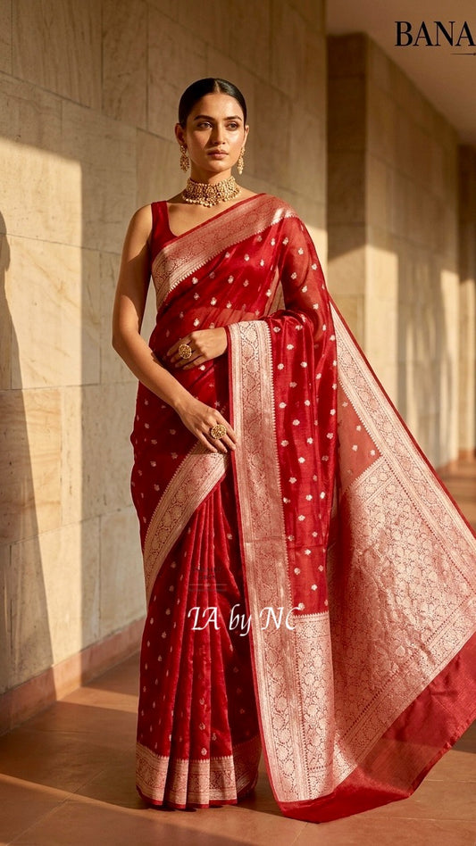 Crimson Banarasi Pure Tissue Silk Saree