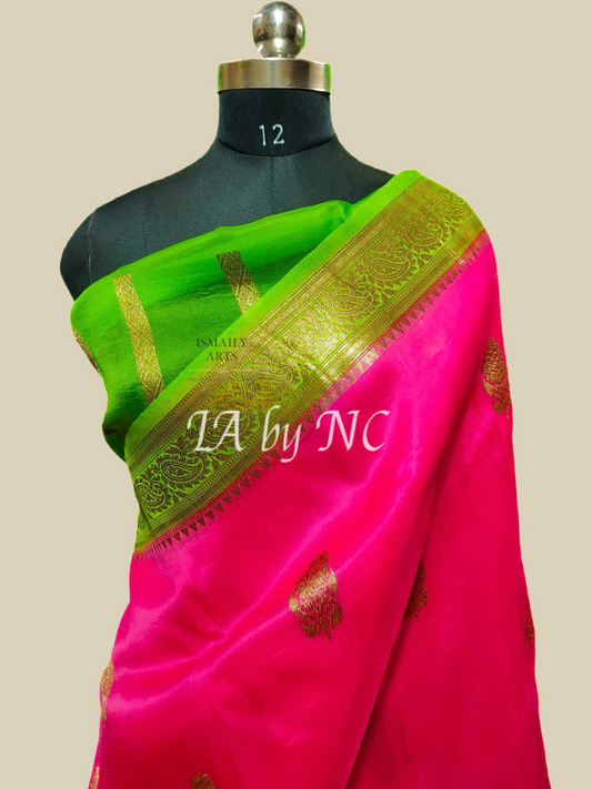 Neon Banarasi Pure Kora Organza Kadwa Saree