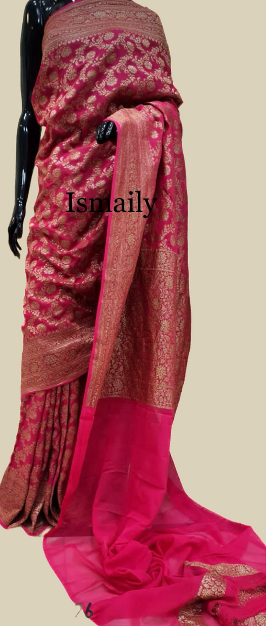 Cerise Banarasi Pure Khaddi Georgette Saree