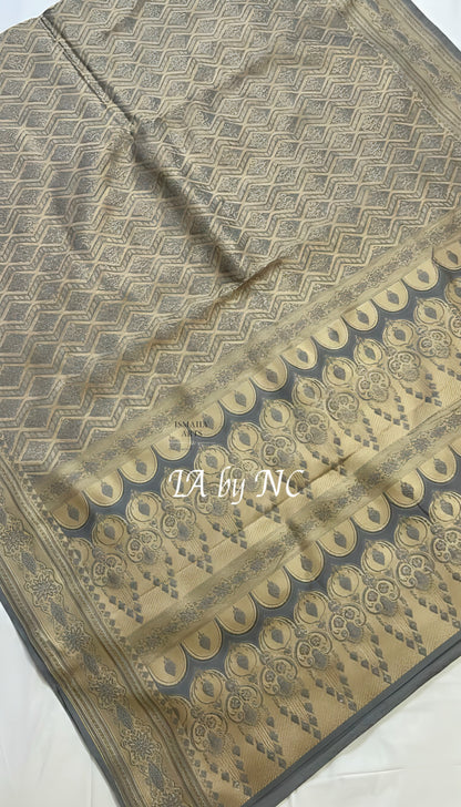 Steel Banarasi Mashru Katan Silk Saree