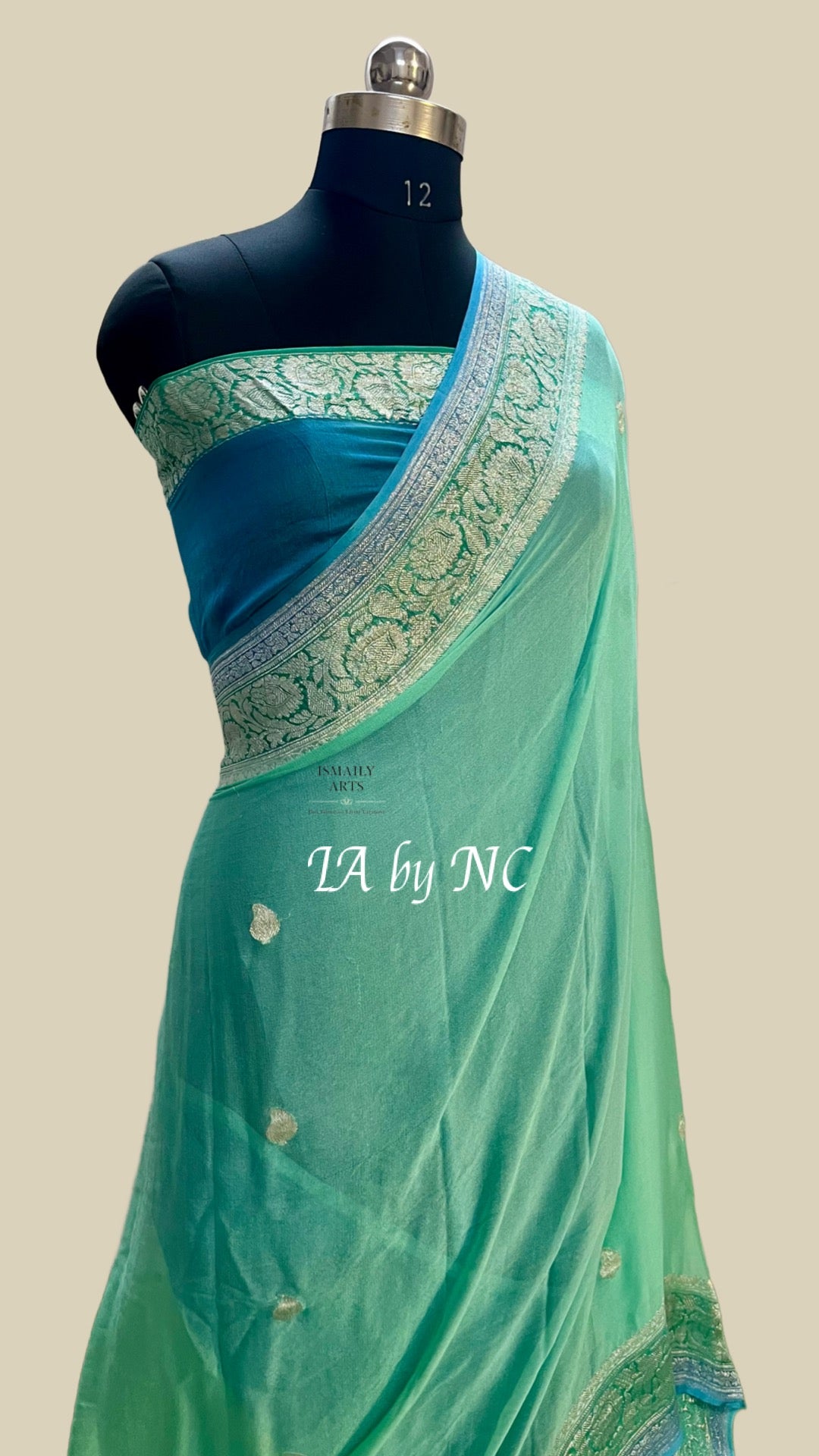 Turquoise Banarasi Pure Khaddi Georgette Kadwa Saree