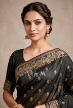 Black Banarasi Pure Khaddi Tussar Kadwa Saree