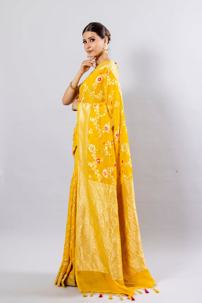 Tuscany Banarasi Pure Khaddi Georgette Meenakari Saree