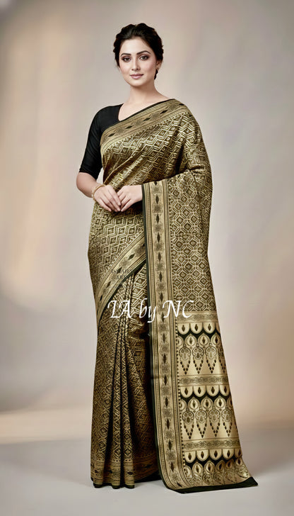Black Banarasi Mashru Katan Silk Saree