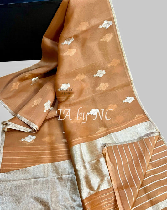 Bronze Banarasi Pure Kora Organza Kadwa Saree